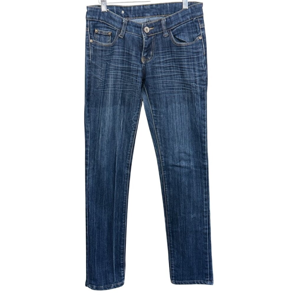 Girl Vivi Jeans Womens M Blue Distressed Skinny Denim Embroidered Back Pockets